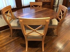 Handcrafted Drop-Leaf Dining Table and Set of 4 Custom Handcrafted Dining Chairs with Carved Pineapple Motifs