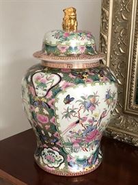 Ethan Allen Famille Rose Style Porcelain Temple Jar