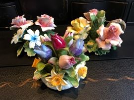 Ansley and Capodimonte porcelain floral figurines