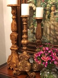 Ethan Allen Carved Wood Candlesticks