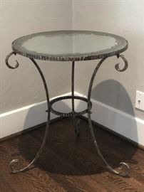 Mirror Top Wrought Iron Tripod Table