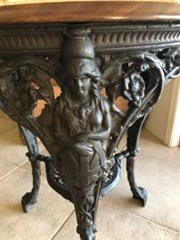 Antique Cast Iron Britannia Pub Table w Walnut Top