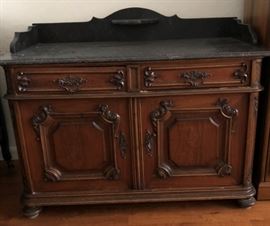 Antique Walnut Buffet w Marble Top