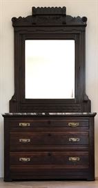 Antique Dresser w Swivel Mirror, Marble Top and Amazing Hardware