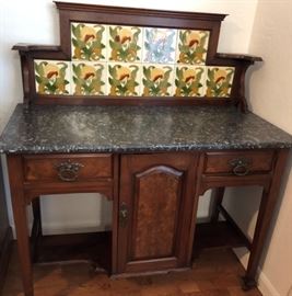 Antique Wash Stand, Marble Top and Tile Backsplash