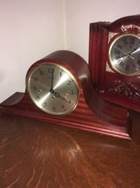 Working 8-day mantle clock.  German movement. Mahogany with chimes.  Runs well. 