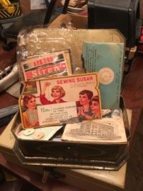 1940's sewing kit in older chocolate tin. 