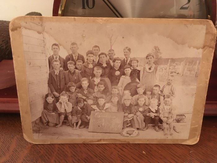 1894 or 1874 "Prairie" Schoolhouse image, Chambersburg, Missouri, note the little boy in the front and several others with no shoes.  