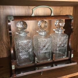 Extremely rare, Crystal Edwardian Tantalus Whisky Decanters.  Lead crystal, original locking case with brass key.  Purchased in England as an antique in the 1960's