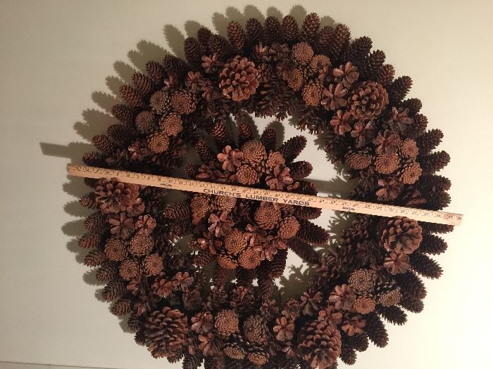 Hand made pine cone burst within a 36” wreath - stunning decoration for inside or out.