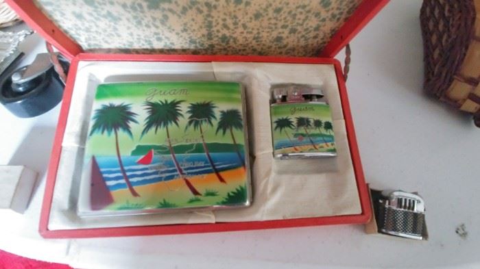 Guam Cigarette Case and Lighter, made in Japan