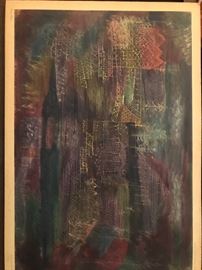 Klee print mounted on board. Vintage and aged. 