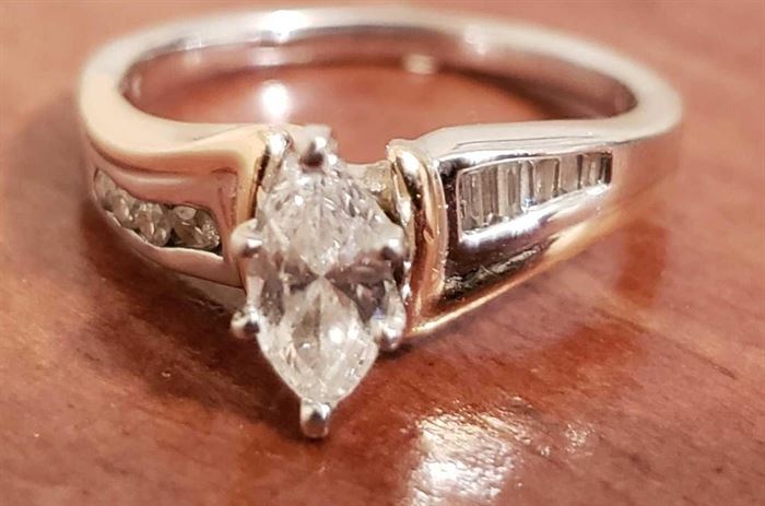 14k Ring with .51ct. Brilliant Cut Marquise Shape Diamond