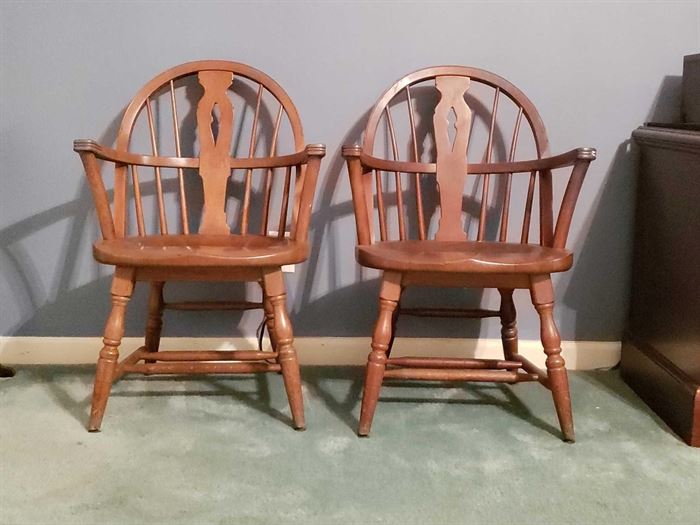Two Antique Barrel Back solid oak Chairs
These are heavy, well made and comfortable!


