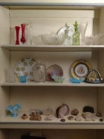 Cut and pressed glass, ceramics, Fenton glass, crystal and rock collection