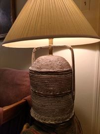 Mid Century wicker urn lamp