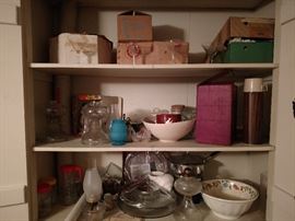 Crystal stemware, silver plate serving ware,antique oil lamp parts, vintage ceramics and glass ware