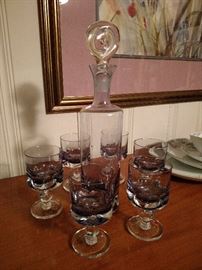 Hand crafted Italian glass decanter and glasses set