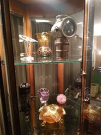 Early car headlamp, art glass