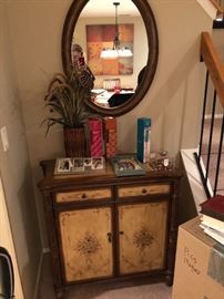 Hand painted hall cabinet with matching mirror