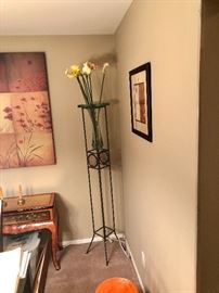 Very unique tall plant stand with glass vase