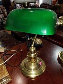Green Glass Library Lamp 
