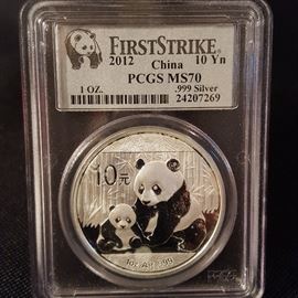 2012 1oz Chinese Panda, rated MS70. Highly collectable!