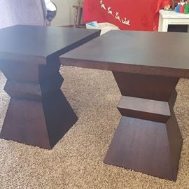 Interesting pair of wood end tables.
