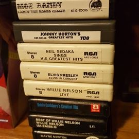 LOTS of old audio media, including rare 8-tracks, as well as cassettes, old vinyl, DVDs, VHS