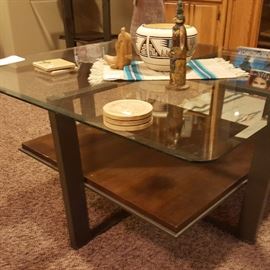 Contemporary glass coffee table and matching side table