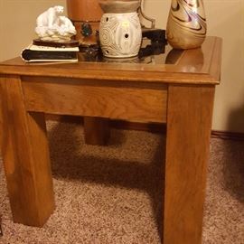 Matching pair of wood/glass end tables
