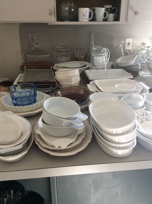 Lots to great white cookware and serving dishes.