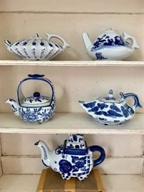 Blue and white teapot collection