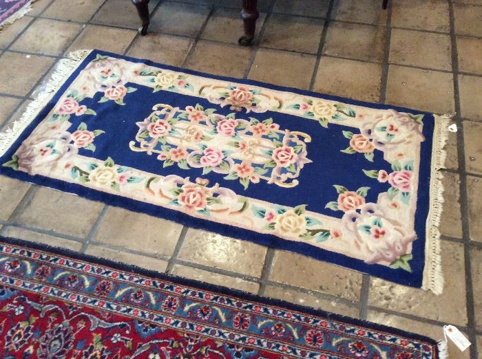 beautiful jewel toned wool "carved' rug.  5'5" x 31"