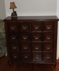 Very versatile chest of drawers. The drawers are not small that is a faux front to obtain a file drawer look.