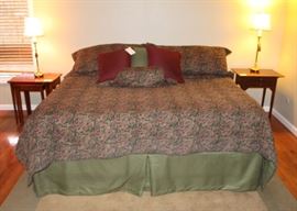 King size bed shown with end tables and pair of lamps. End tables are sold separately - not as a pair.