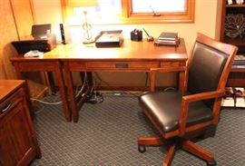Mission oak style desk, side table and credenza.
