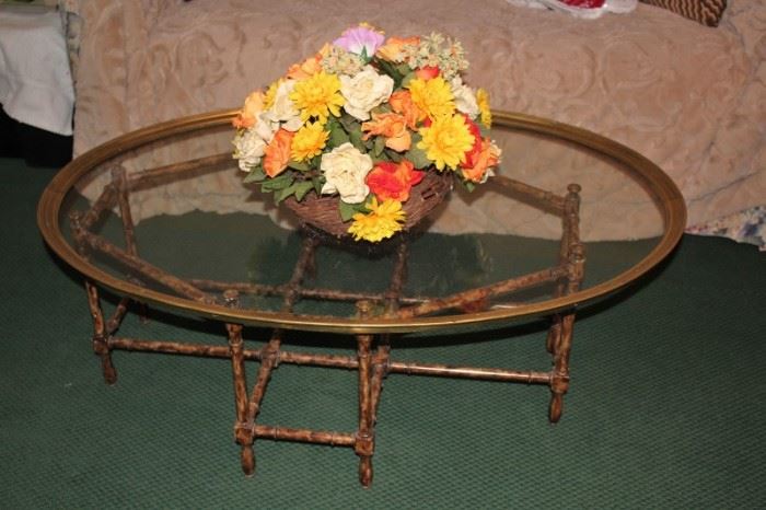 Metal & Glass Round Coffee Table and Floral