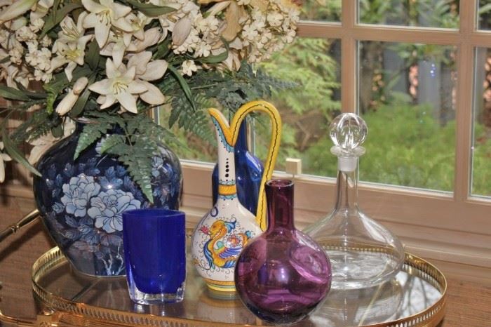 Colorful Glass Bottles, Decanters, Bowls and Urns