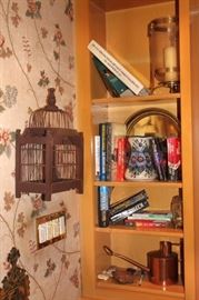 Decorative Items, Bric-A-Brac and Books with Candle and Hurrican Style Lamp