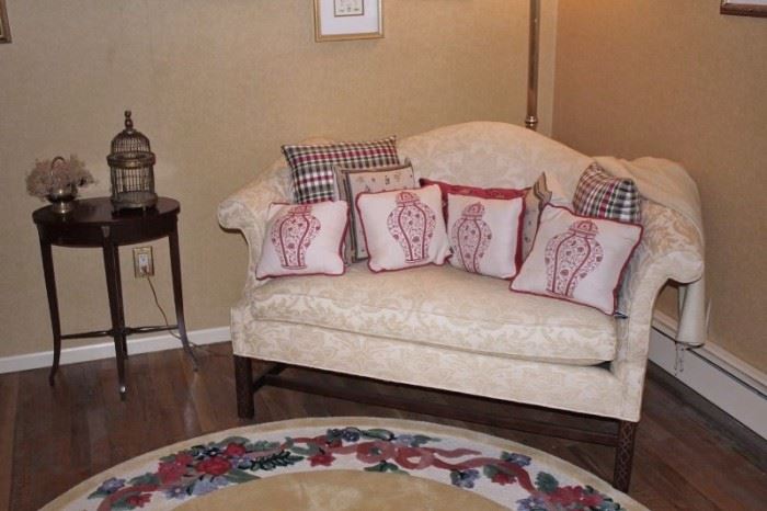 Small Sofa and Side Table with Decorative Pillows