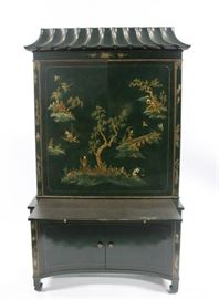 Antique Chinoiserie Decorated Secretary Bookcase