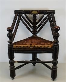 Antique Corner Chair Labeled Old Parrs Chair