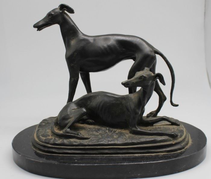 BAYRE Signed Bronze Sculpture of Whippets