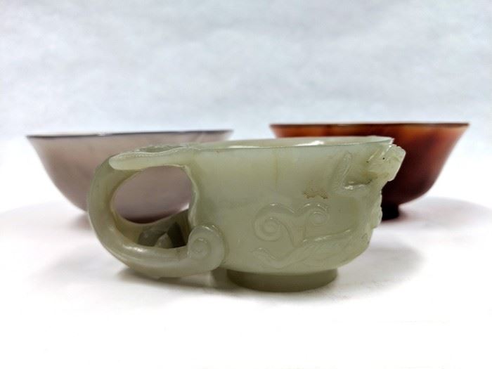 Celadon Jade Carved Chilong Libation Cup