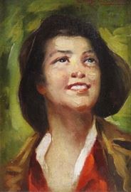 CURRAN Charles C Oil on Board Portrait of a