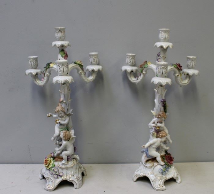 DRESDEN Pair of Porcelain Figural and Floral
