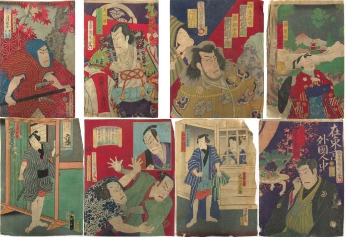 Eight Toyokuni Wooblock Prints