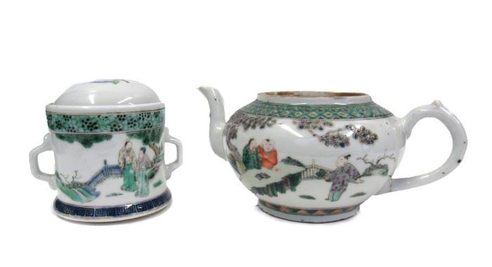 Famille Verte Export Teapot and Strainer