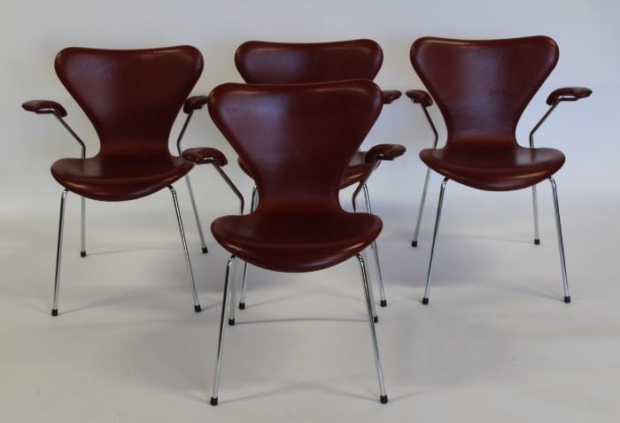 FRITZ HANSEN Set of Leather Chrome Chairs